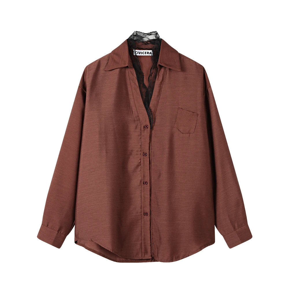 Женские кружевные рубашки Civicera с высоким чувствительным кружевом в стиле ретро