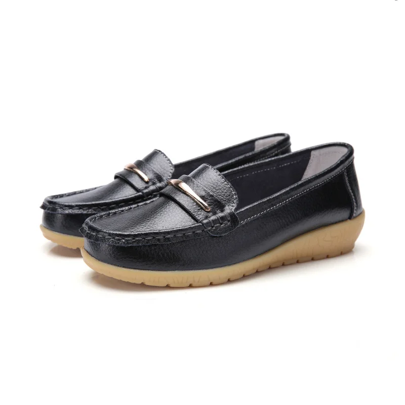 

2024 New Genuine Leather Shoes Woman Slip On Women Flats Moccasins Women's Loafers Spring Autumn Mother Shoe Big Size 35-44