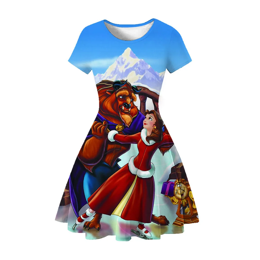 

3D Disney Beauty and the Beast series Princess Belle Short sleeve Dress girls dress Summer short sleeve O neck pompous girl Tops