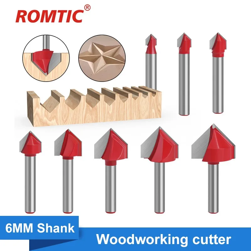 

Резак ROMTIC V-type с хвостовиком 1/4, многокомбинированный деревообрабатывающий Фрезерный резак, обрезной станок, головка фрезы, встроенный инст...
