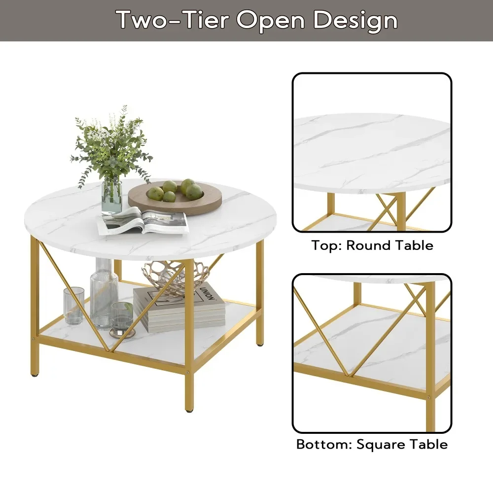 Новый круглый журнальный столик для гостиной деревенский 32-дюймовый с полкой