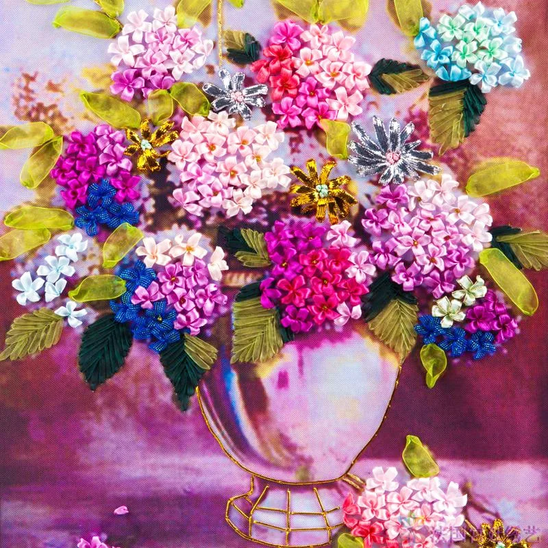 

75X42cm красивого сиреневого цветов DIY 3d вышивка крестиком комплект рукоделие незаконченная вышивка лентой paintingtitching подарок