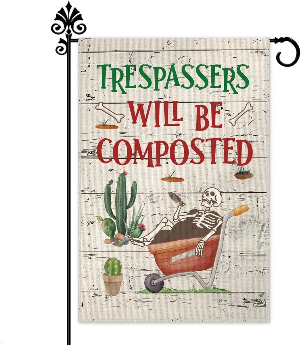 Фото Флаг для сада Hafhue Trespassers Will Be Composted, 12 x 18 дюймов, двусторонний, в стиле фермерского дома, для праздничного декора двора и газона, артикул WZZ №1