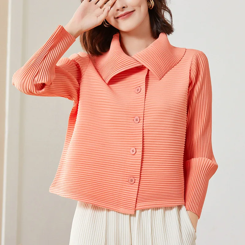 Женская однобортная короткая куртка GGHK Miyake Модный повседневный топ с отложным