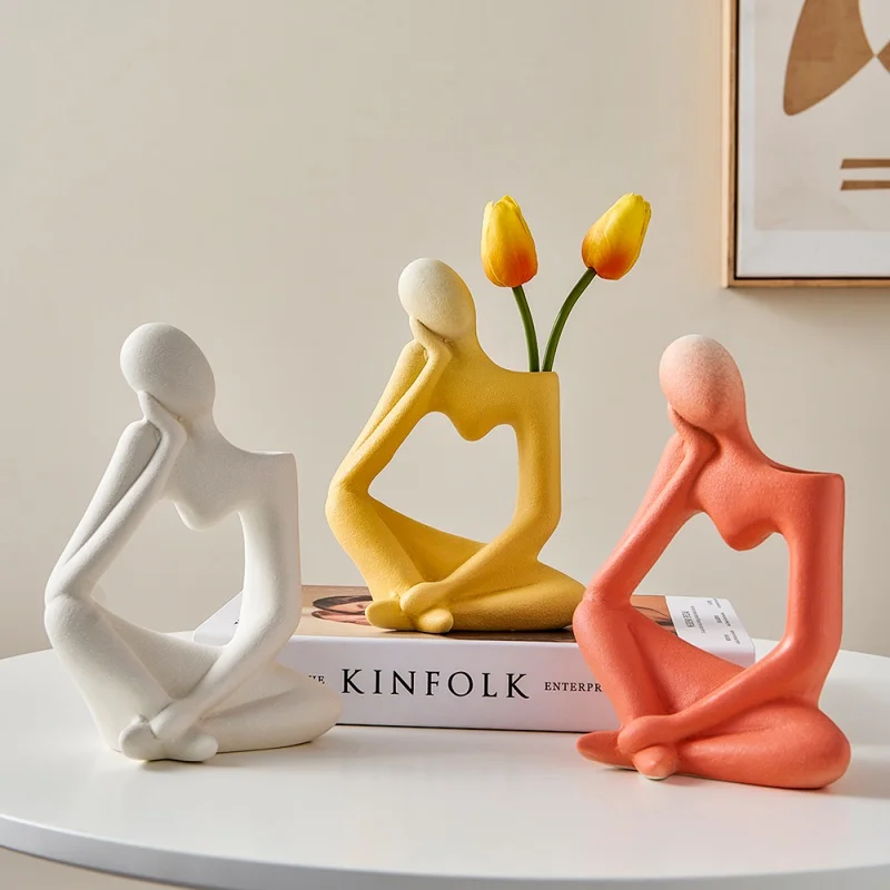

Modern Art Thinker Illustration Thinking Man Ceramic Vase Home Decor Cachepot for Flowers Living Room Decoration Resin Vase