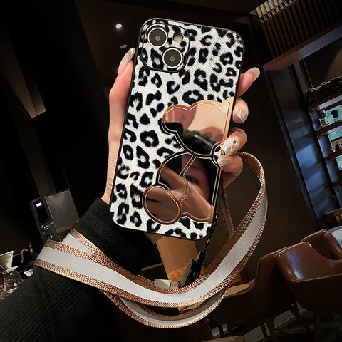 Зеркальный противоударный чехол для телефона с ремешком для Iphone 15 14 13 12 11 Pro Max