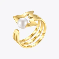 enfashion pearl star rings for women stainless steel fashion jewelry anillos mujer gold color ring 2021 friends gift r214136
