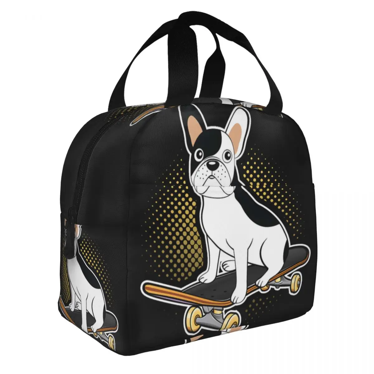 Dog Breed French Bulldog Skateboard Lunch Bento Bags Portable Aluminum Foil thickened Thermal Cloth Lunch Bag for Women Men Boy