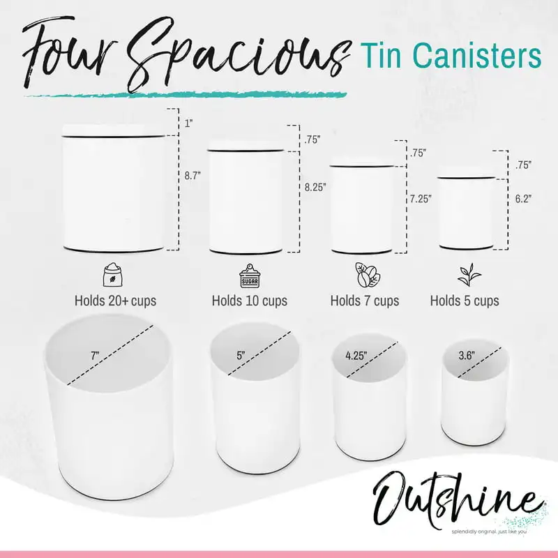 

Farmhouse Nesting Kitchen Canisters Set of 4 | Multipurpose Storage for Flour, Coffee, Tea, Sugar, Pens, Brushes, Makeup, Access