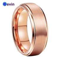 mens womens tungsten carbide ring rose gold wedding band bevel edges brush finish 6mm 8mm comfort fit