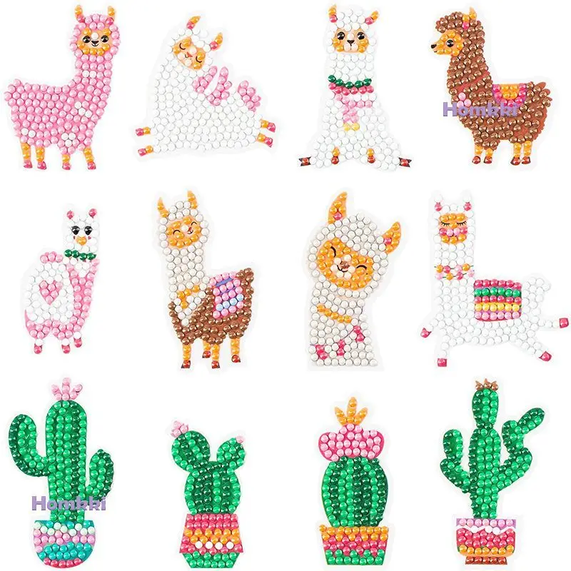 

5D DIY Diamond Painting Stickers For Children Llama Cactus Diamonds Mosaic Decals Kids Favor Handmade Paint Number Art Craft Toy