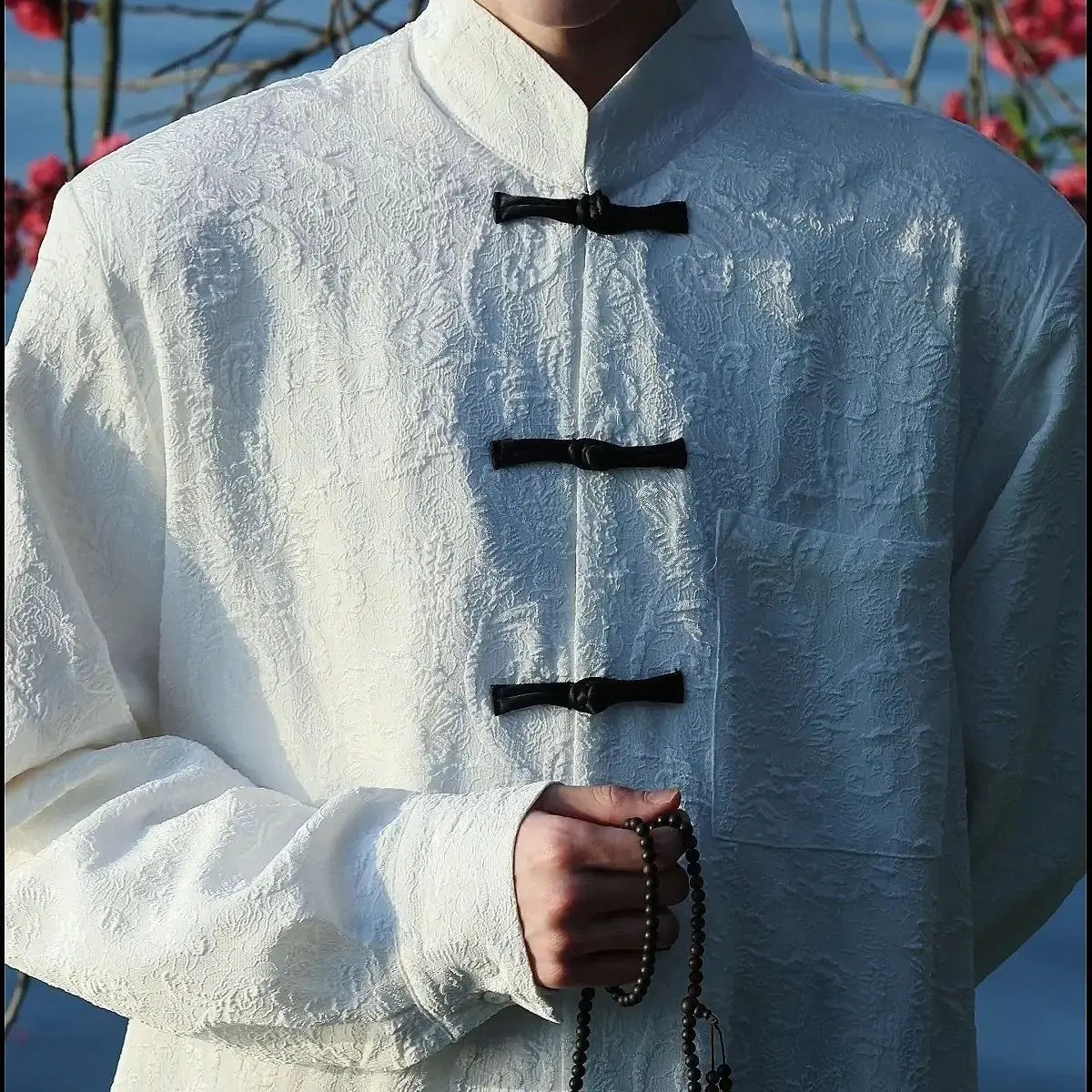 Мужская винтажная жаккардовая рубашка на пуговицах с длинным рукавом