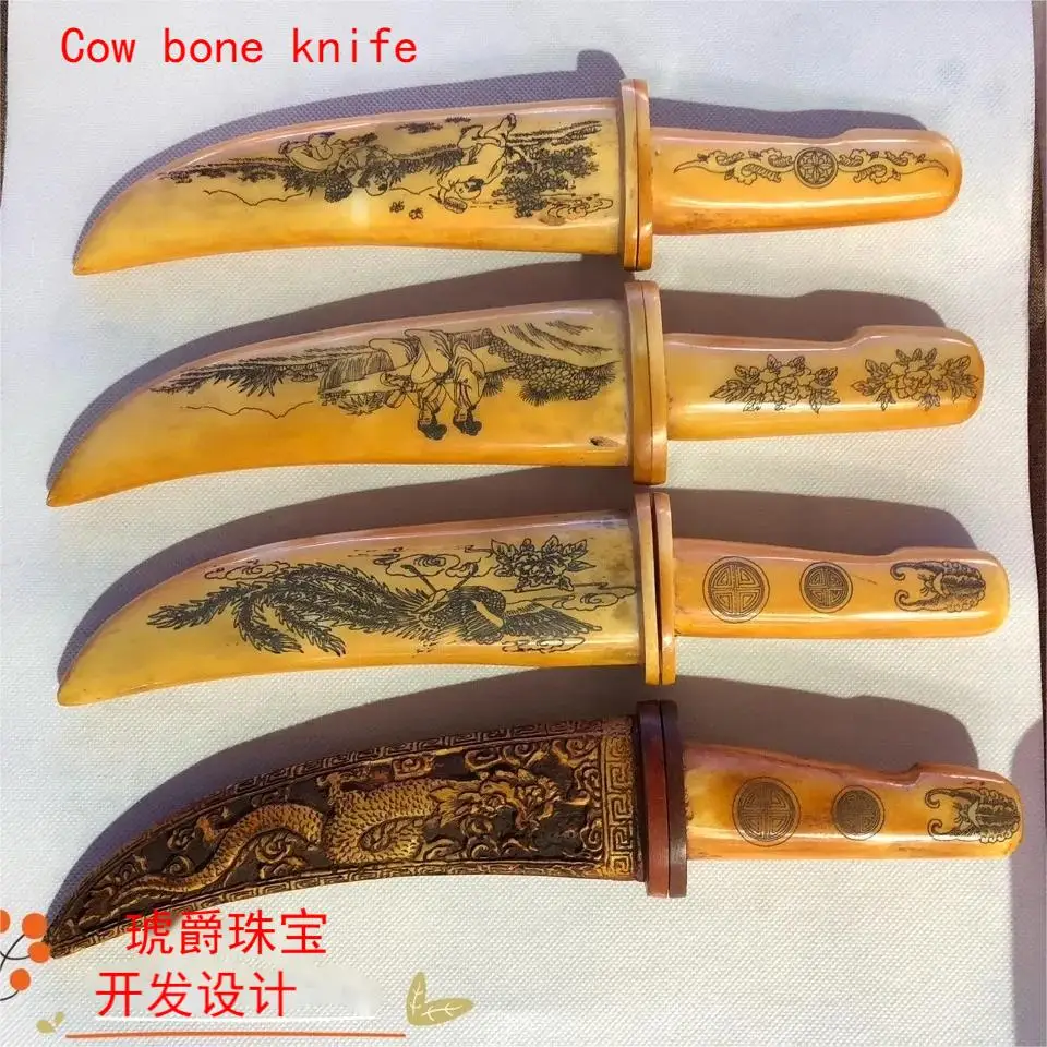 Antique Fine Carved Yak Bone Knife/Yak Bone Sword Animal Bone Knife Talisman Knife Bone Carving Handicraft Decoration