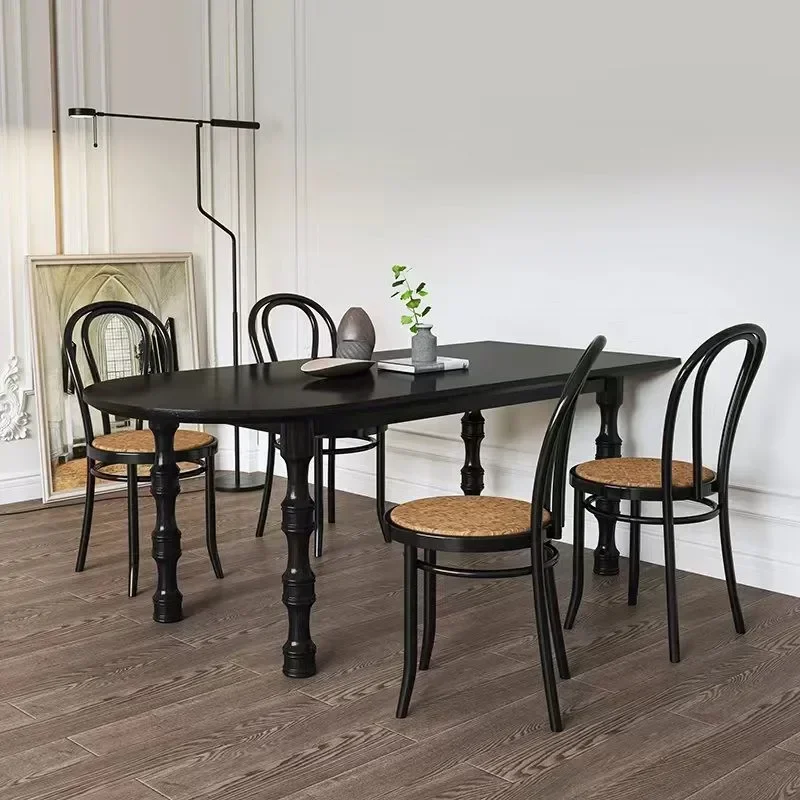 Скандинавский винтажный обеденный стол из цельного дерева кремовый стиль