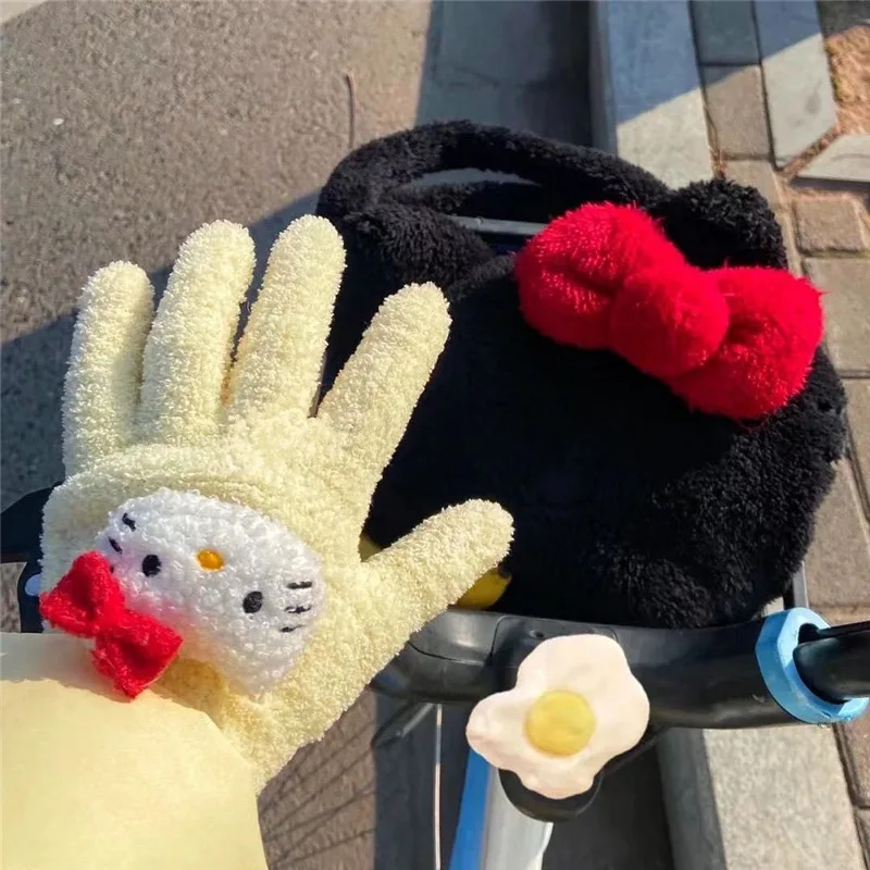 

Sanrio Cinnamoroll Hello Kitty мимелоди кавайные перчатки милые карамельные цвета утолщенные плюшевые зимние Мультяшные теплые бархатные перчатки кора...