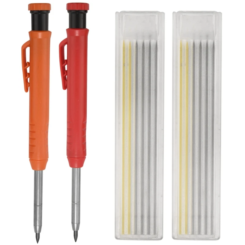 

2 Pieces Carpenter Pencil With Sharpener And 12 Pieces Leads Mechanical Pencils For Wood Flooring Marker Carpenters