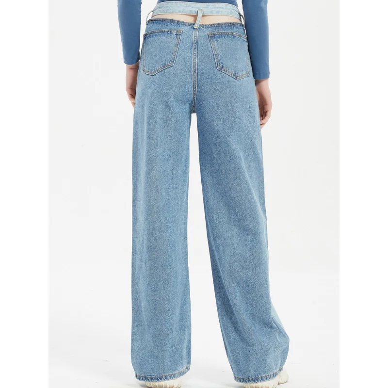 2023 new irregular color matching high waist straight pants women's casual trousers Europe and the United States