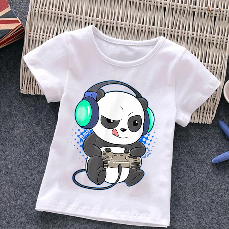 panda Print T-shirts Kid Cartoon Harajuku T Shirts Top Tees Boys Girl Costume Funny Clothes Children Fashion 2-14years Tshirt