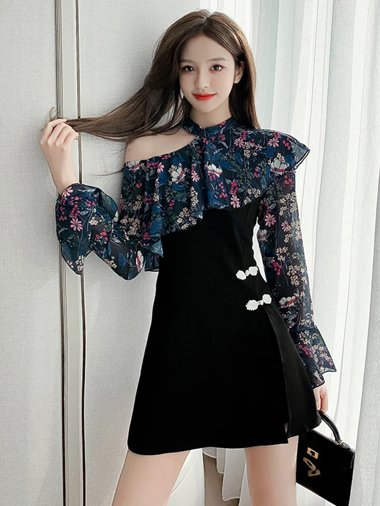 

Платье Вечерние нее Облегающее с открытыми плечами, воланом и высокой талией