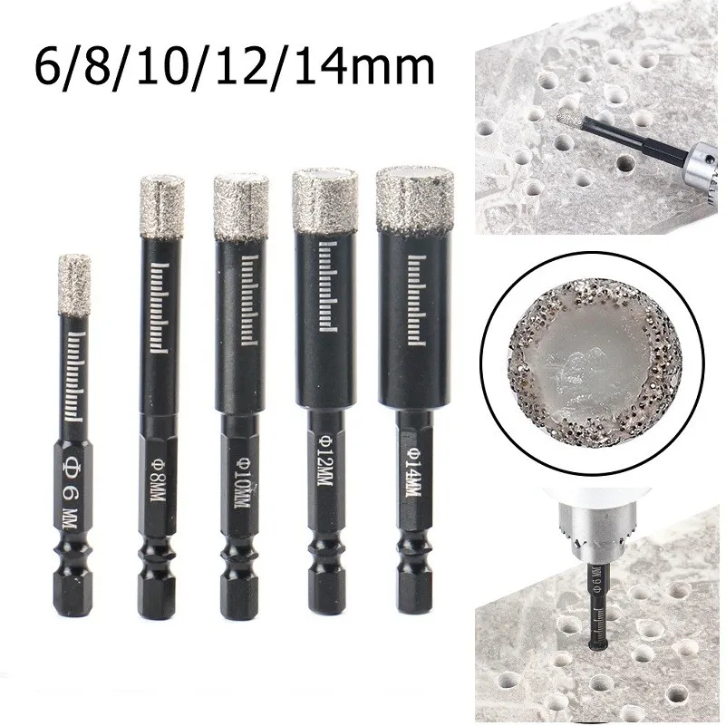 

1pc Vaccum Brazed Diamond Dry Drill Bits Hole Saw Cutter For Marble Ceramic Tile Granite Glass Hole Opener 6/8/10/12/14mm