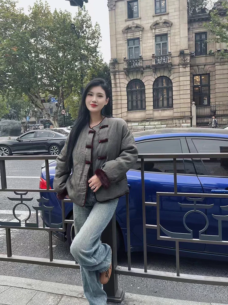 Ozhouzhan 2024 новинка зимы китайский Sle National с пряжкой и круглым вырезом