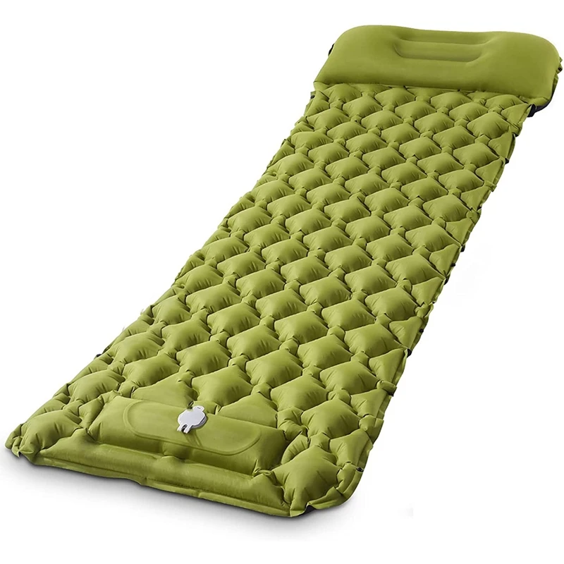

Camping Sleeping Pad With Pillow Ultralight Inflatable Sleeping Mat For Backpacking Hiking Thick 2 Inch Air Mattress