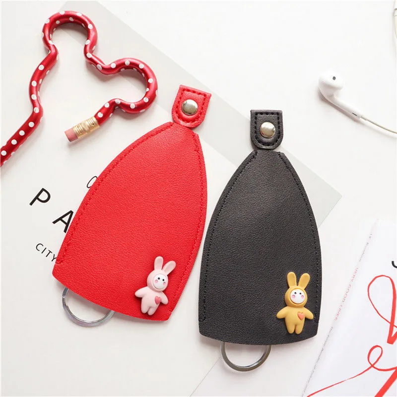Cute Rabbit Key Bag Unisex Pull Type Key Bag Mini Pu Leather Wallets Portable Car Key Holder Case Cute Leather Keychain Pouch