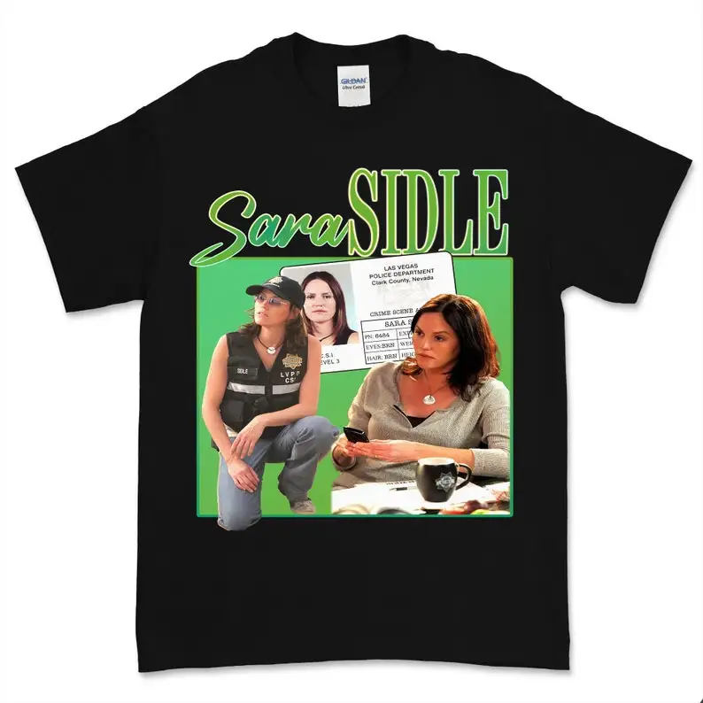 

SARA SIDLE Vintage T Shirt Homage, men CSI Vegas Crime T-shirt Tv Pop Culture