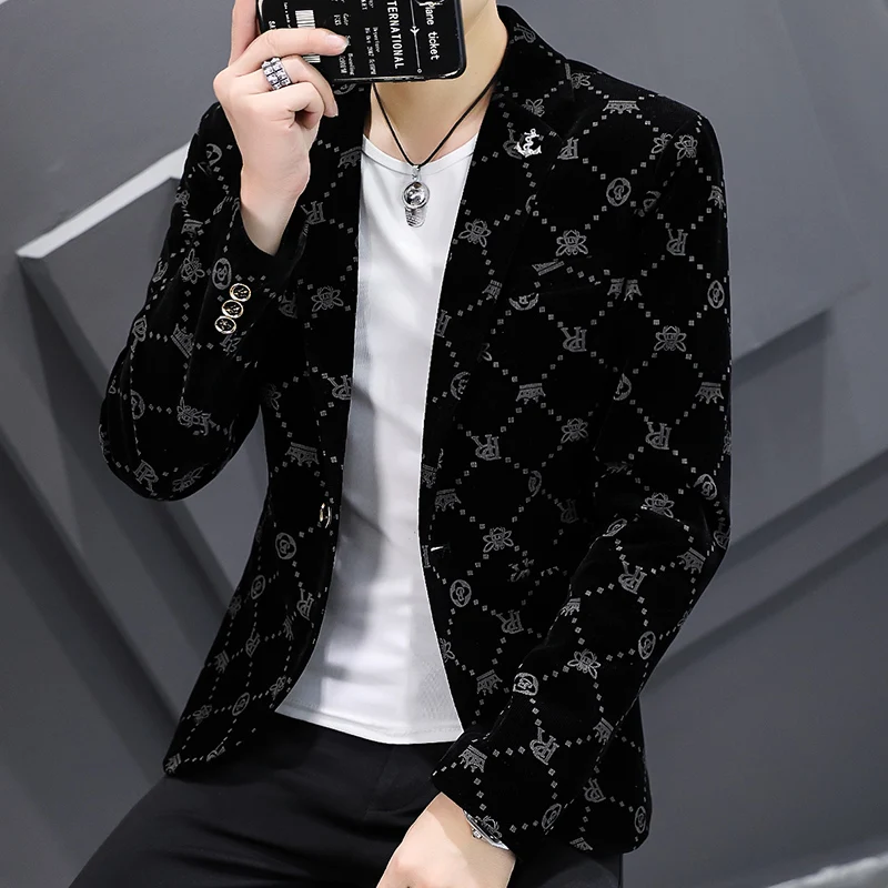 

2022 Autumn Men Blazers Luxury Corduroy Casual Slim Suit Jacket Business Social Office Dress Coat Street Wear Men Clothing
