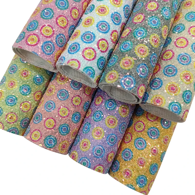 

XHT Printed Colorful Shiny Chunky Glitter Faux Artificial Leather Fabric Sheet for Making Shoe/Bag/Hair Bow/Decoration