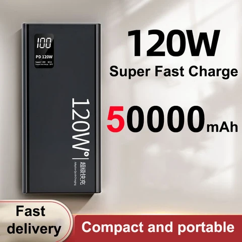 Power Bank 50000 мАч с USB C PD 120 Вт Быстрая зарядка Powerbank Внешний аккумулятор для iPhone Huawei Xiaomi Samsung Poverbank