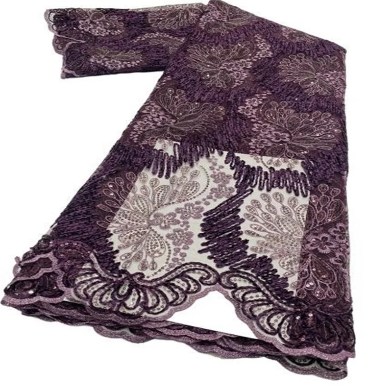 

Purple African Nigerian Net Lace Fabric Embroidery French Mesh Sequins Laces Fabrics 5Yards Wedding Party Wedding Materials