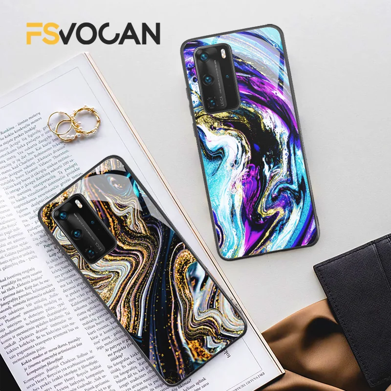 

Crystal Blue Gold Shiny Marble Phone Case For Honor 50 30 Plus 10X 10i Mate 20 8X 9X Nova 5T Huawei P30 P40 P20 Lite E Pro Cover