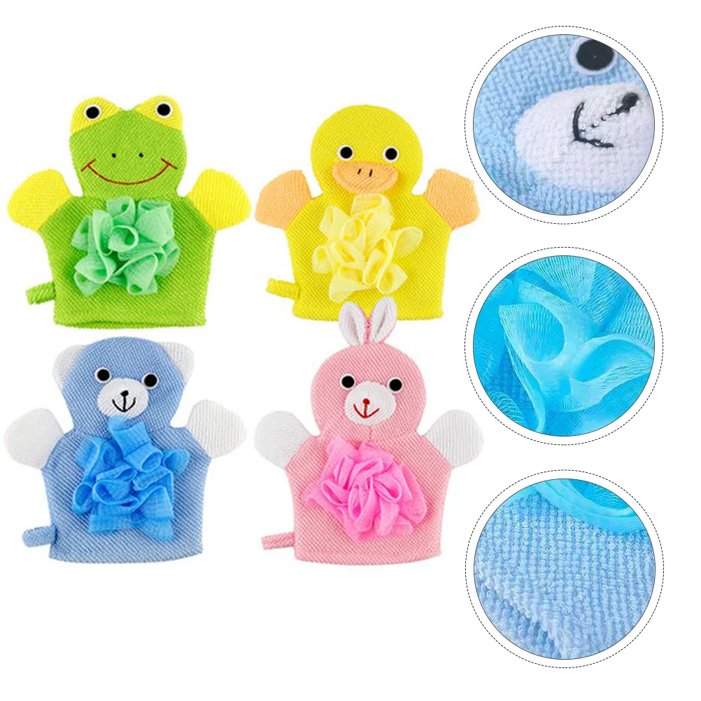 

4 Pcs Body Scrub Gloves Children's Bath Towel Scrubbing Cartoon Scrubber Kids Shower Glover Toy Style Baby