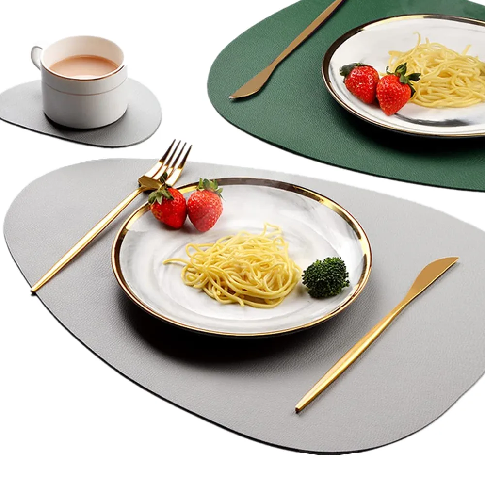 

6 Sets Double Sided Colors Table Mats Coasters PU Leather Placemats and Coaster Waterproof Washable Place Mats for Dining Table