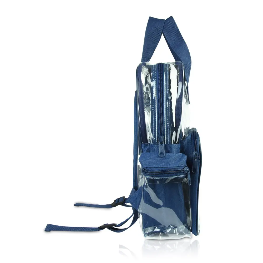 Small Clear Backpack Transparent PVC Security Security School Bag in Navy Blue