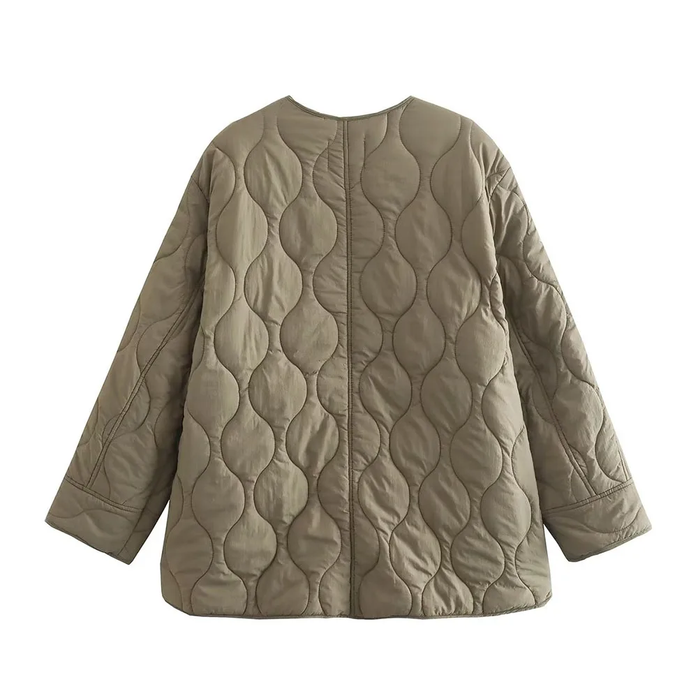 BER&OYS&ZA Winter 2022 new women's fashion round neck casual rhomboid checkered pocket loose versatile warm quilted jacket