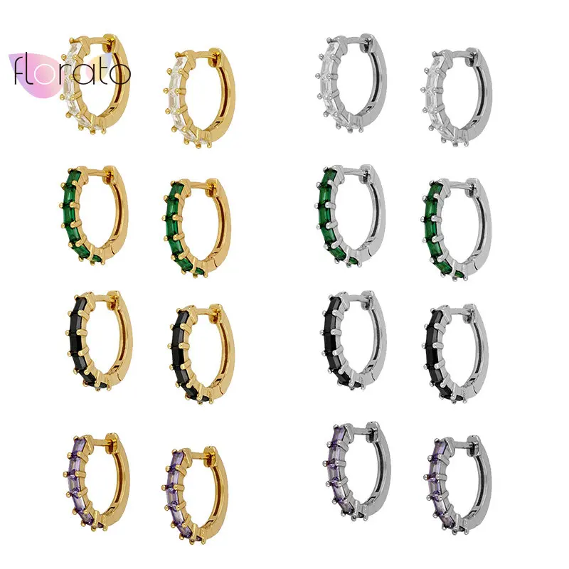 

Green/Black/Purple/White Crystal Zircon 925 Sterling Silver Ear Buckle Earrings for Women Round Circle Earrings Fashion Jewelry