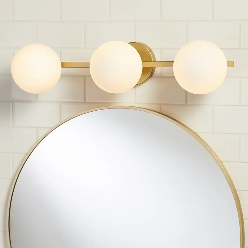 

3Light Frosted Globe Glass Bathroom Vanity Light Burnished Brass Included 3T6 Bulbs