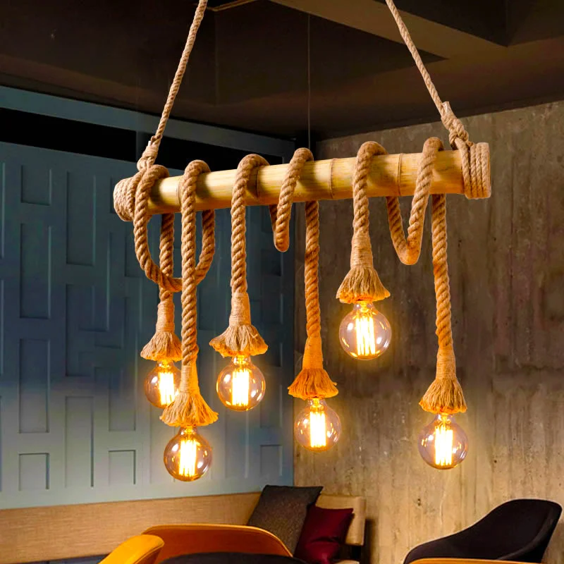 

Retro Hemp Rope Chandelier Creative Industrial Led Pendant Light for Living Dining Room Bedside Bar Kitchen Home Decor Hanglamp