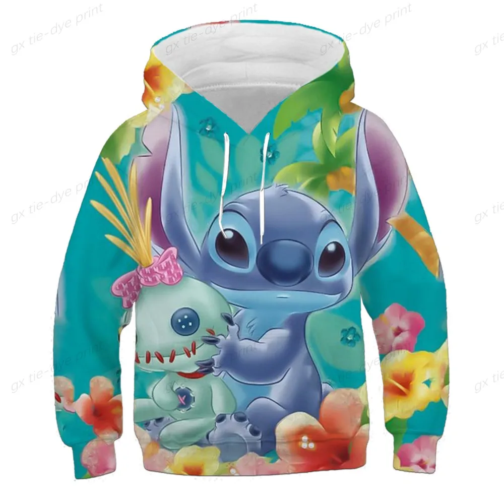 

Disney Stitch Cartoon 3d Printing Kawaii Boys Girls Loose Hoodie Children Hoodie Cartoon Trend Street New Spring And Autumn