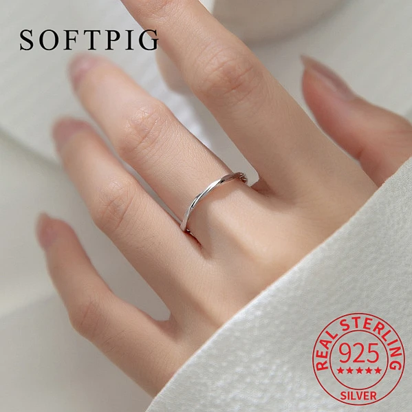 

SOFTPIG Real 925 Sterling Silver Distort Round Adjustable Ring for Women Classic Geometric Fine Jewelry Minimalist Accessories