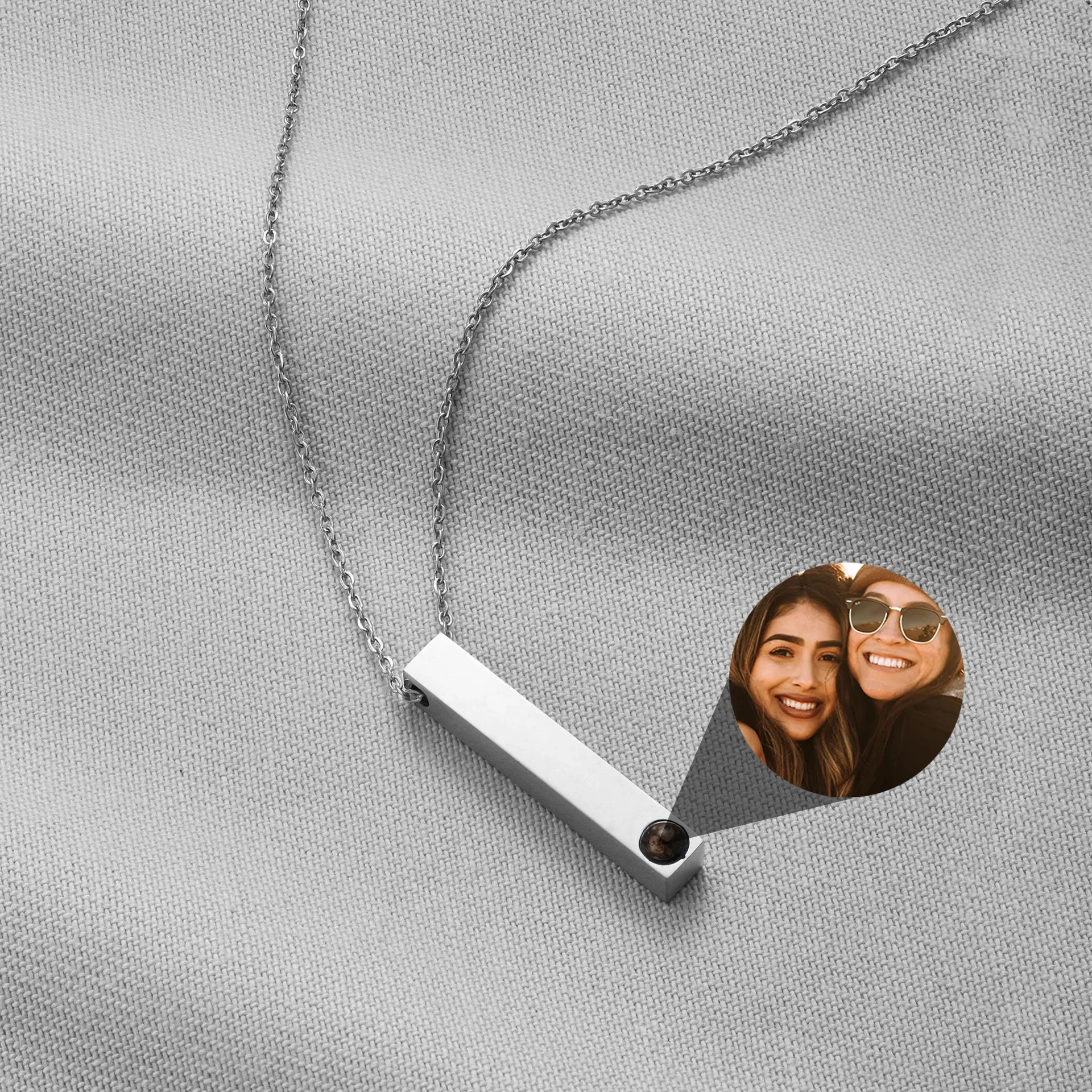 New Custom Photo Projection Jewelry Stainless Steel Customized Projection Necklace Long Rectangle Adjustable Name Pendant Gifts images - 6