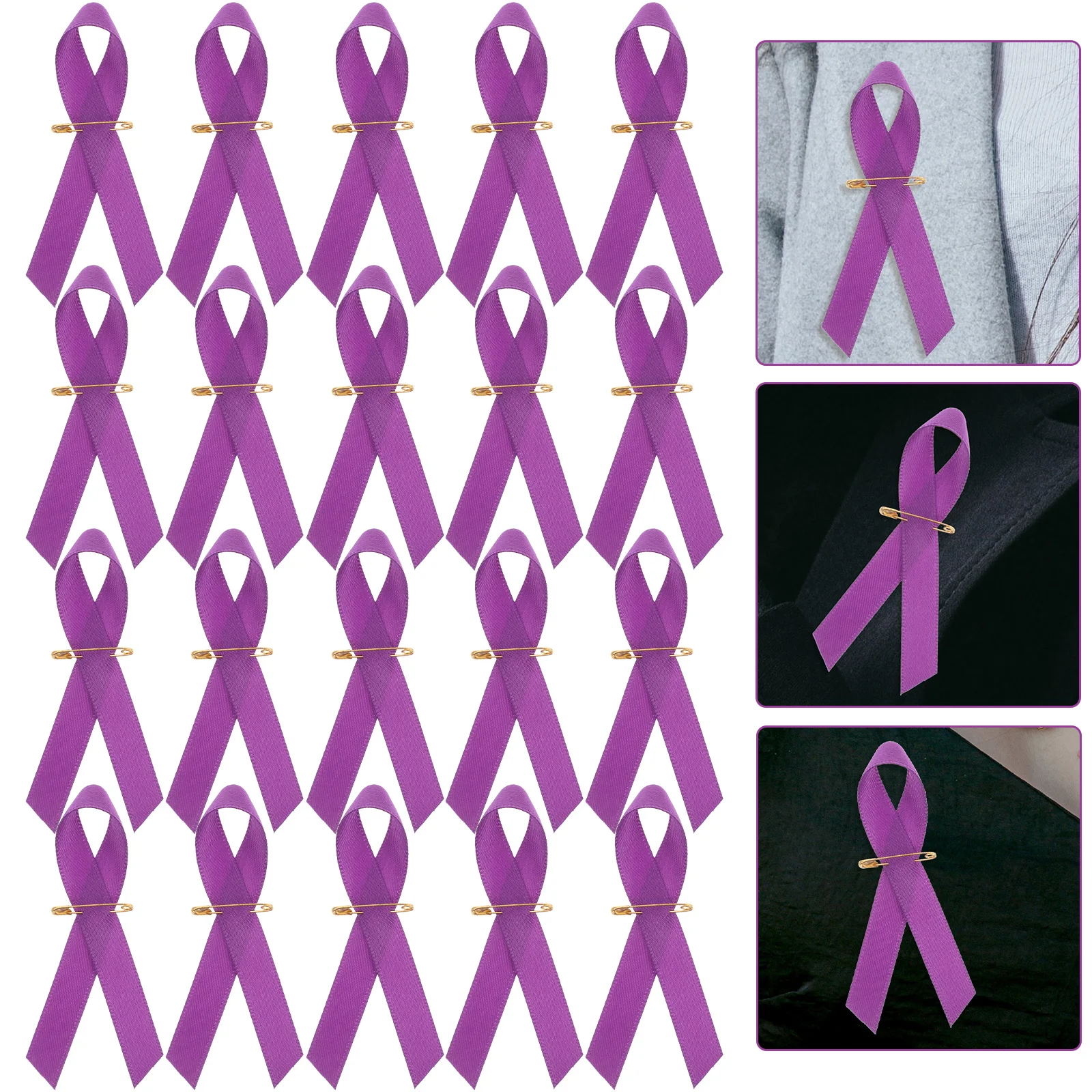 

100 Pcs Purple Brooch Charity Ribbon Badge Anti-violence Collar Pin Peace Fabric Iron Bright Ribbons