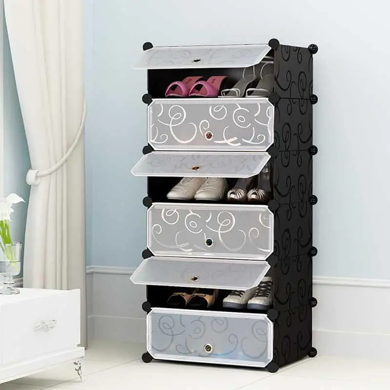 

6-layer Plastic Shoe Cabinets Wardrobe Space Saving Shoes Storage Organizer Assembled Shoe Cabinet Dormitory Home Storage HWC