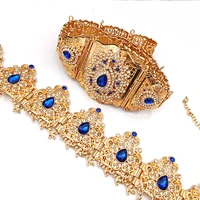 algeria wedding jewelry set moroccan bridal metal belt robe dress body chain ladies head chain royal blue faux gems