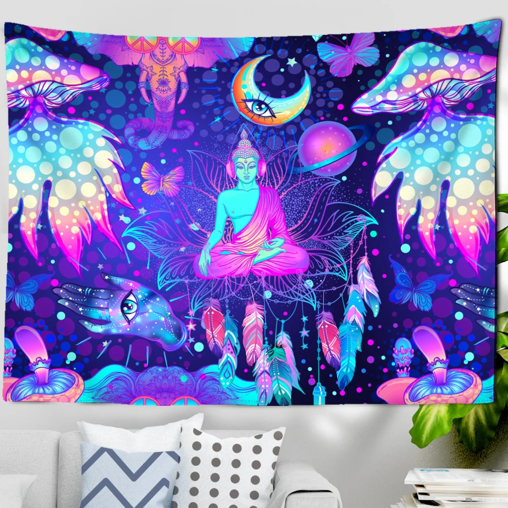 

Psychedelic Art Aesthetics Buddha Tapestry Wall Hanging Bohemian Religious Tapestries for Home Living Room Wall Decoration Tapiz