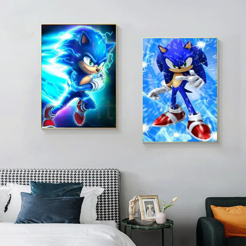 Мультфильм Sonic видео игра настенное Искусство Холст Живопись аниме плакат печать