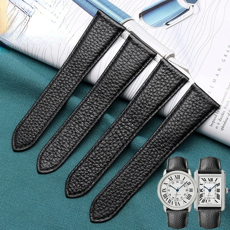Фото Ремешок из натуральной кожи для Cartier Tank London Solo Lychee из текстурированной воловьей кожи, мужской и женский ремешок 17 20 22 23 24 25 мм №2