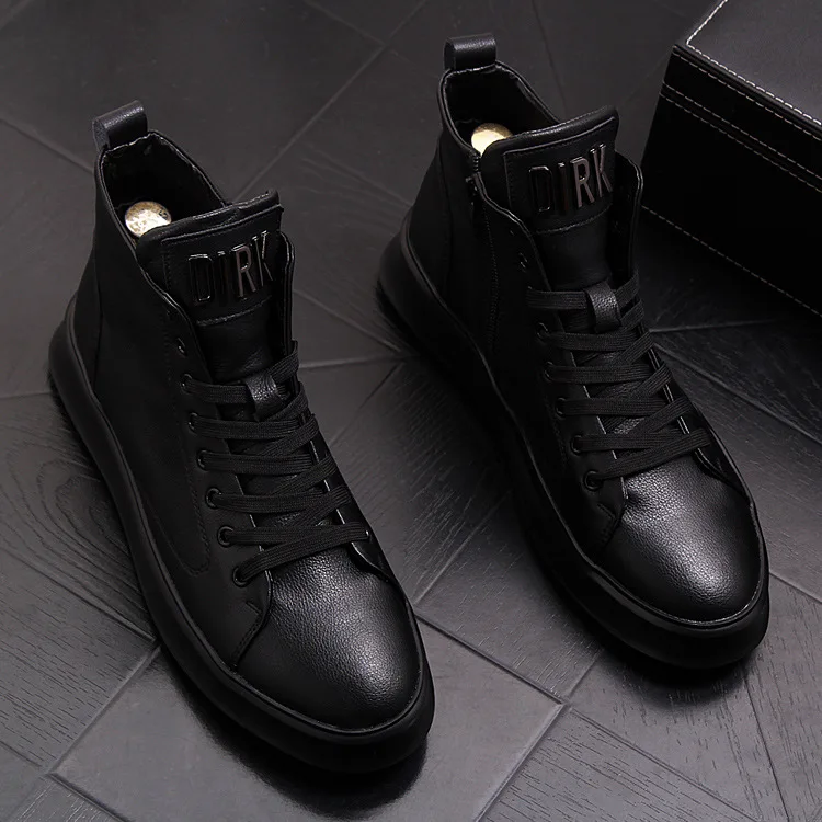 

Men's boots youth high-top white boots trendy leather shoes, inner heightened cowboy boots, casual white shoes